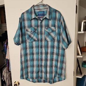 DIXXON Teal & Blue Plaid Short-Sleeve Button-Down Shirt
